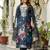 Women's navy blue chanderi cotton silk embroidered kurta pant set with jacquard dupatta
