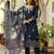 Women's navy blue viscose chanderi silk embroidered kurta pant set with jacquard organza dupatta