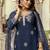 Women's navy blue viscose chanderi silk embroidered kurta pant set with jacquard organza dupatta