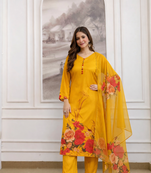 a-line floral printed kurti pant set with digital print dupatta (s to xxl)