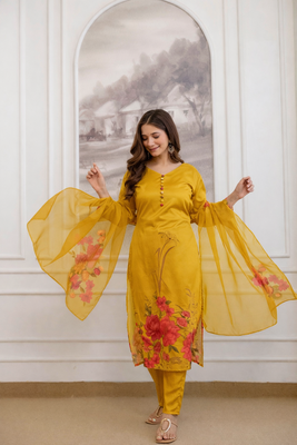 a-line floral printed kurti pant set with digital print dupatta (s to xxl) 3