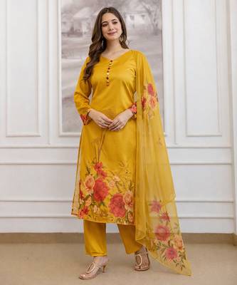 a-line floral printed kurti pant set with digital print dupatta (s to xxl) 4