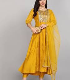 Mustard anarkali with embroidered yoke