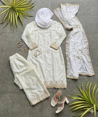 White silk embroidered salwar kameez 5