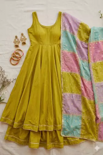 Green silk anarkali gown