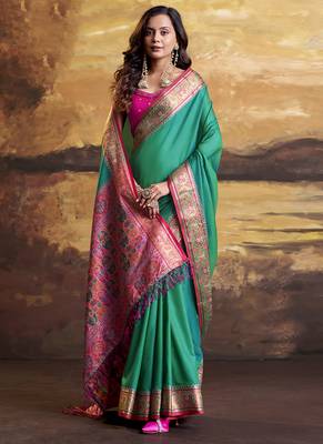 Turquoise patola silk blend party wear saree 1