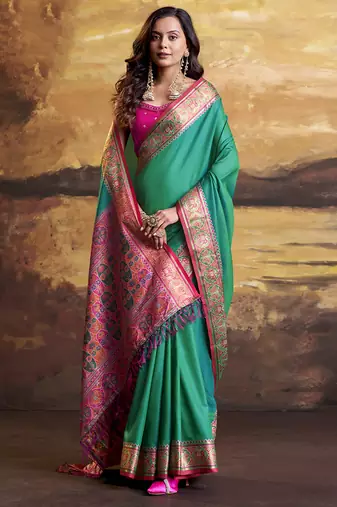 Turquoise patola silk blend party wear saree