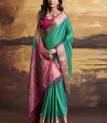 Turquoise patola silk blend party wear saree