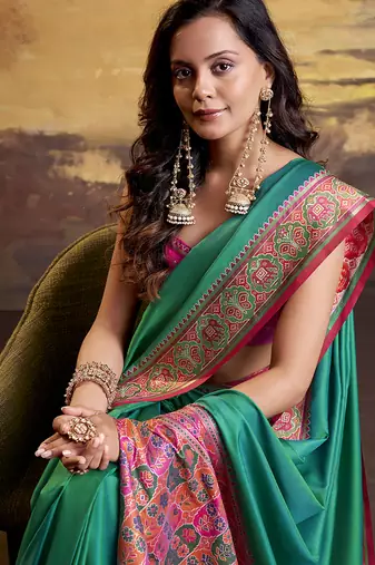 Turquoise patola silk blend party wear saree