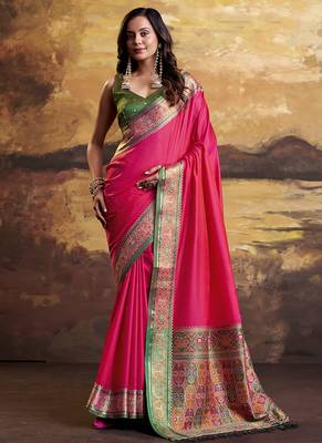 Red patola silk blend party wear saree 1