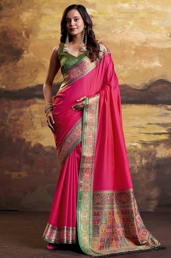 Red patola silk blend party wear saree