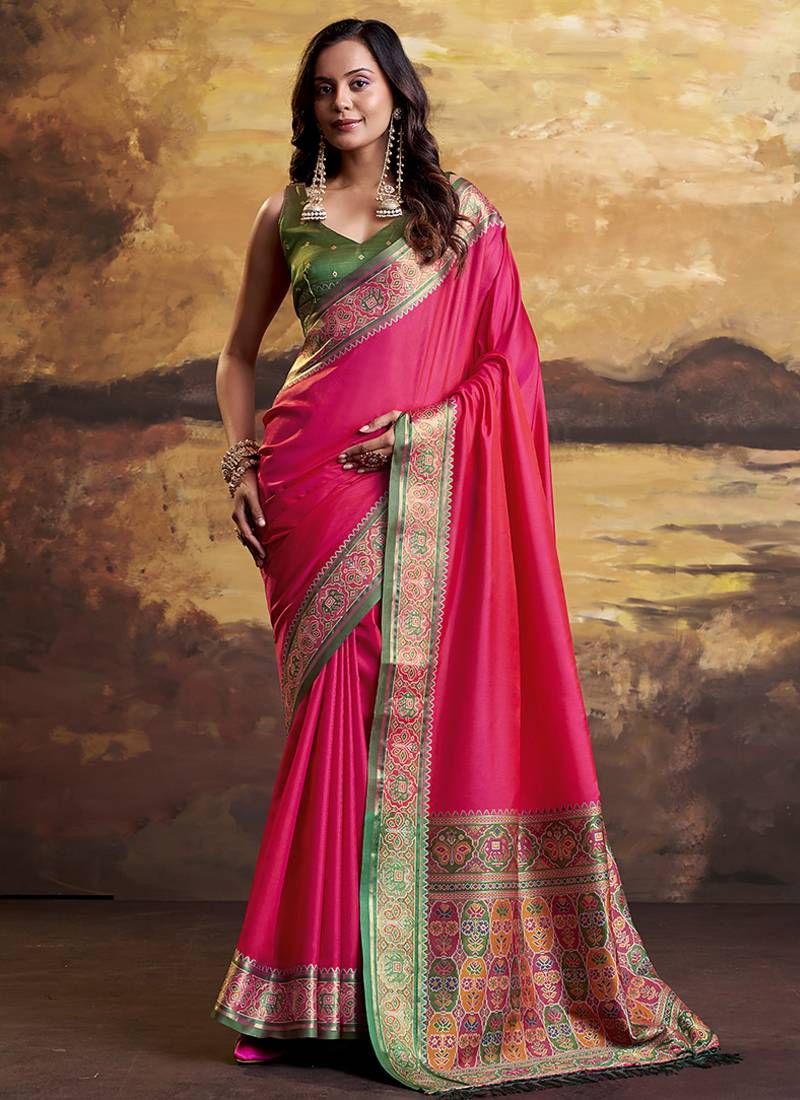 Red patola silk blend party wear saree