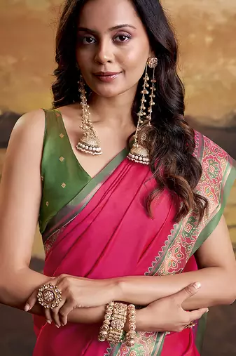 Red patola silk blend party wear saree