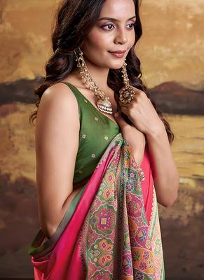 Red patola silk blend party wear saree 4