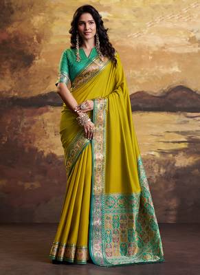 Olive patola silk blend party wear saree 1