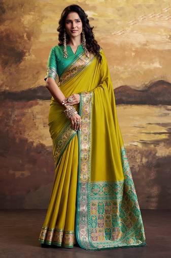 Olive patola silk blend party wear saree