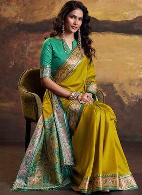 Olive patola silk blend party wear saree 2