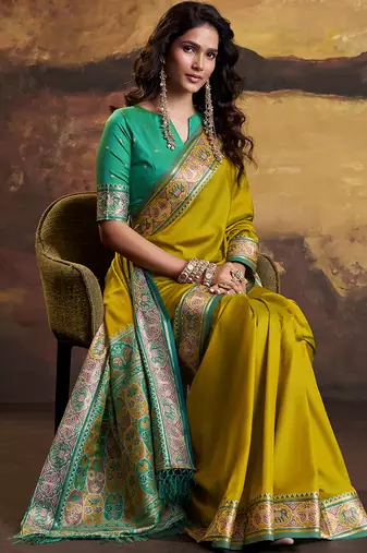 Olive patola silk blend party wear saree
