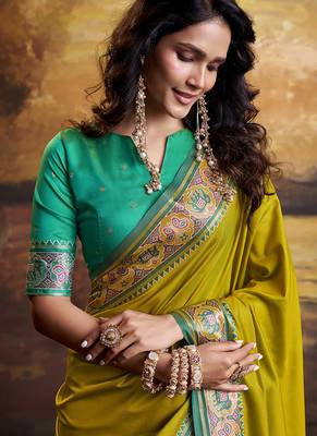 Olive patola silk blend party wear saree 3