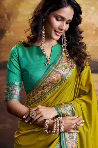 Olive patola silk blend party wear saree