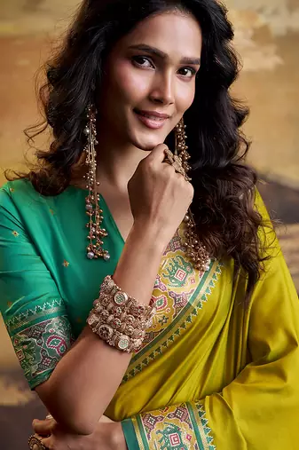 Olive patola silk blend party wear saree