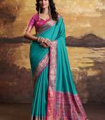 Aqua blue patola silk blend party wear saree