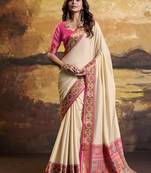 Cream patola silk blend party wear saree