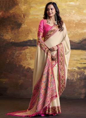 Cream patola silk blend party wear saree 2