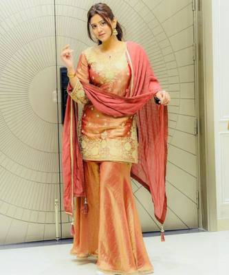 Peach embroidered sharara set 5