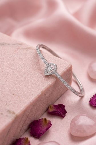925 sterling silver pavé orbit heart bracelet for women