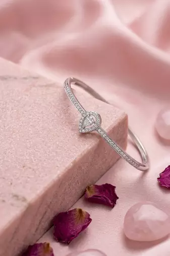 925 sterling silver pavé orbit heart bracelet for women