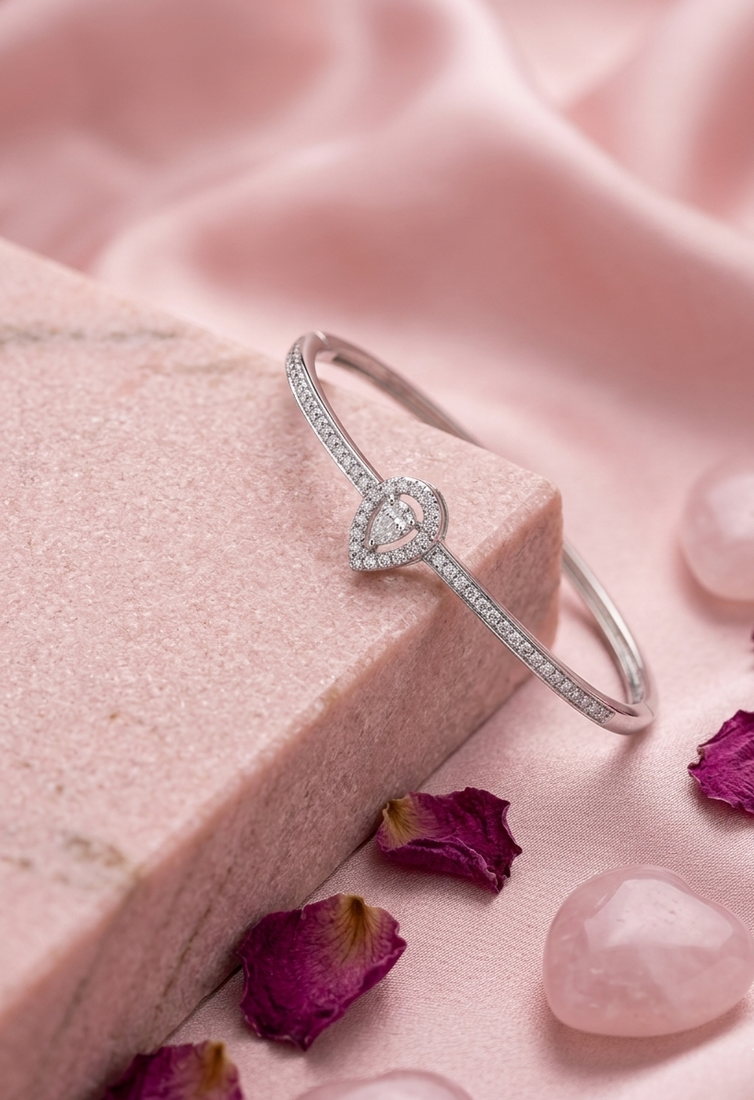 925 sterling silver pavé orbit heart bracelet for women