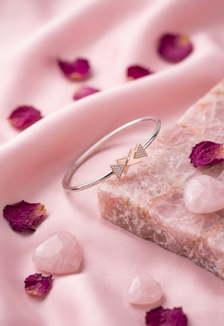 925 sterling silver geometric triangle open bracelet for women