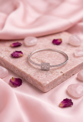 925 sterling silver pavé square halo bracelet for women 1