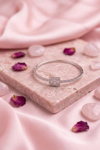 925 sterling silver pavé square halo bracelet for women
