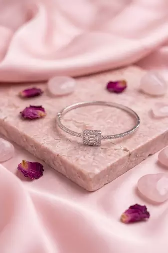 925 sterling silver pavé square halo bracelet for women