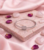 925 sterling silver pavé square halo bracelet for women