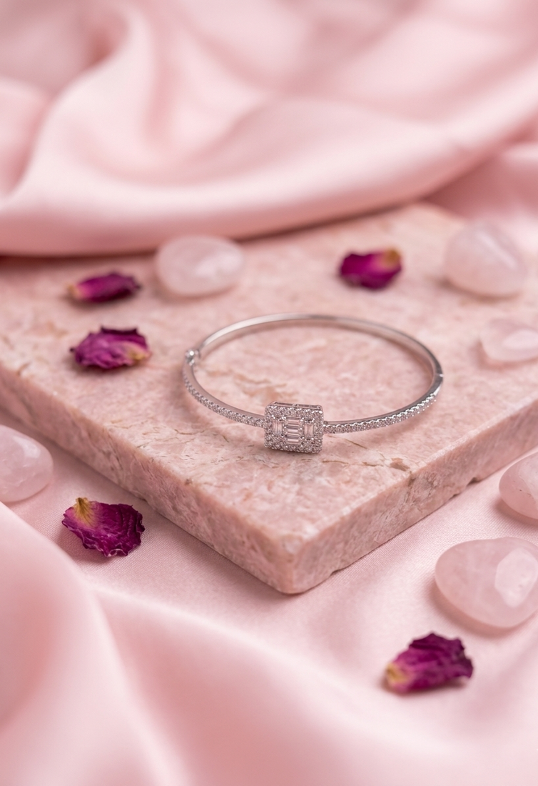 925 sterling silver pavé square halo bracelet for women
