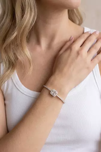 925 sterling silver pavé square halo bracelet for women