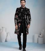 Black velvet premium designer festive wear indo western set