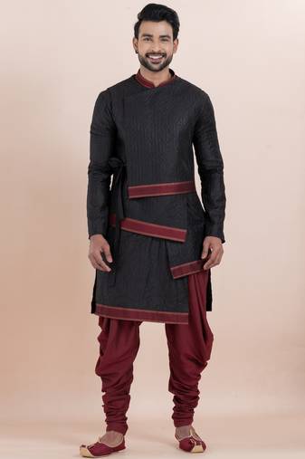 Black silk premium designer festive wear kurta bottom set