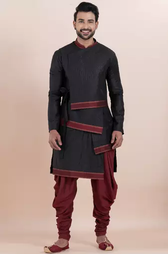 Black silk premium designer festive wear kurta bottom set