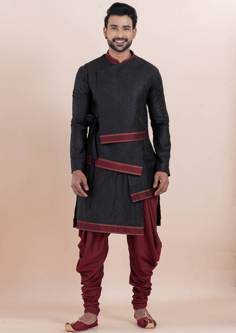 Black silk premium designer festive wear kurta bottom set