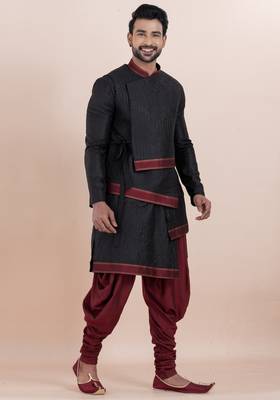 Black silk premium designer festive wear kurta bottom set 2