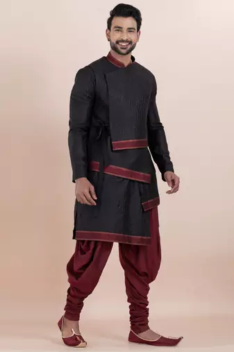 Black silk premium designer festive wear kurta bottom set
