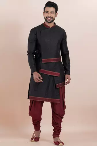 Black silk premium designer festive wear kurta bottom set