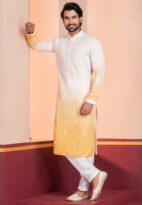 Multi color silky silk premium designer festive wear kurta trouser set 3