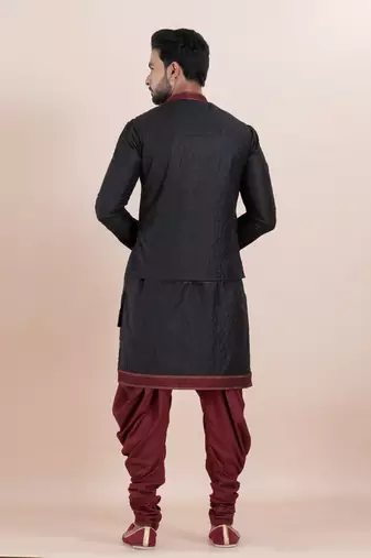 Black silk premium designer festive wear kurta bottom set