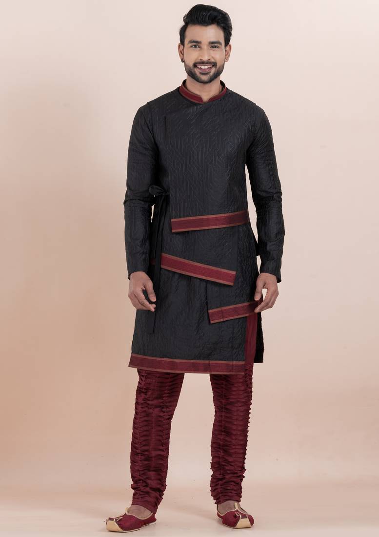 Black silk premium designer festive wear kurta bottom set