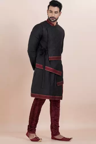 Black silk premium designer festive wear kurta bottom set